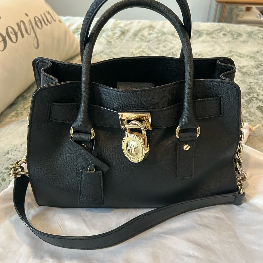 Michael Kors Black Satchel with Gold Accents
